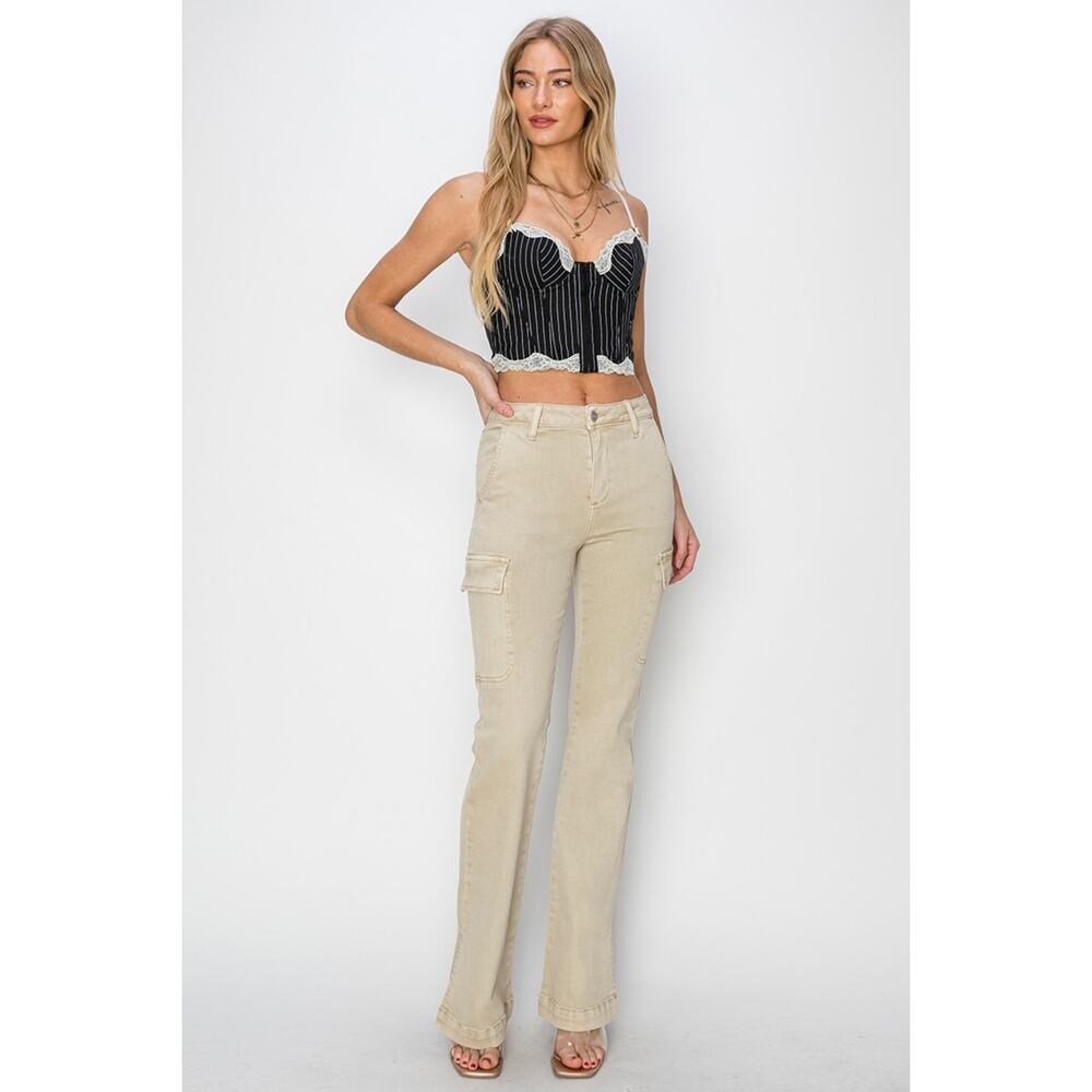 RISEN High Rise Side Slit Cargo Bootcut Jeans - RDP5649 Stone - Size 0/24 - Picture 7 of 7